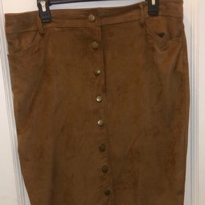 Button down faux suede skirt